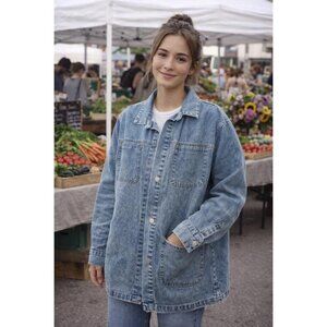 Altar’d State Oversized Denim Barn Jacket | Blue Chore Coat Shacket | Large Fit